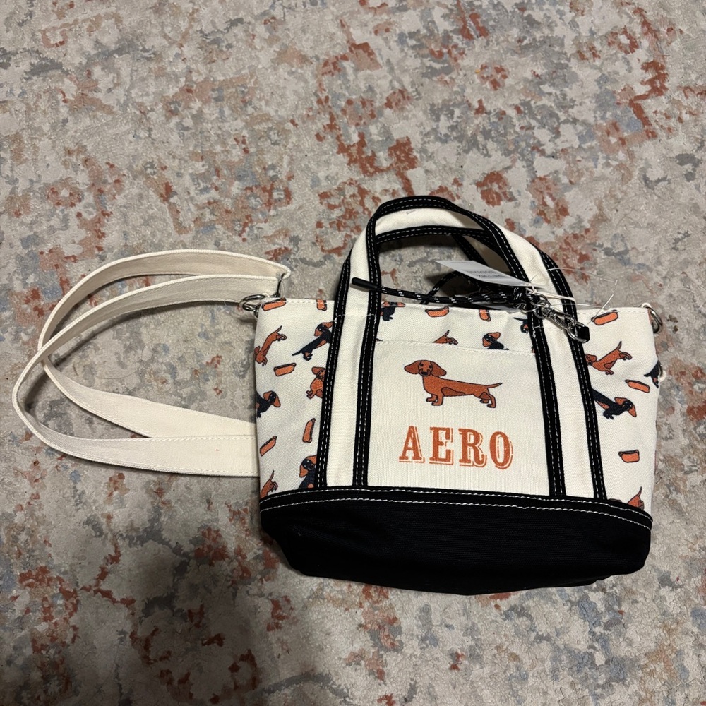 Aeropostale Cream and Black Dachshund Print Tote With Charm